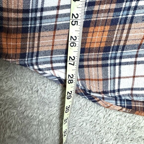 IZOD Mens Large Plaid Flannel Shirt Button Down Blue Orange Cotton Blend Pre-Own - Picture 5 of 12